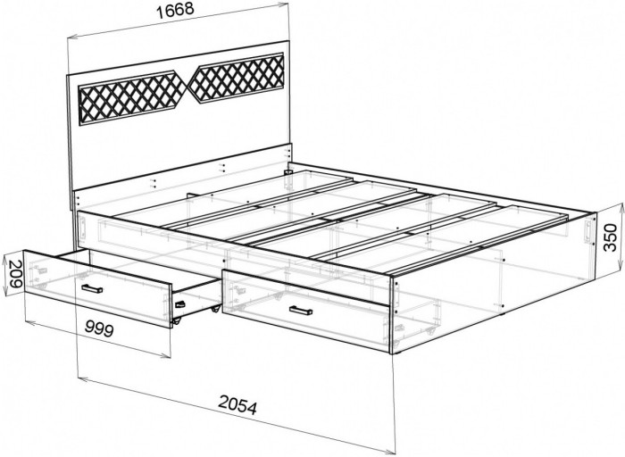 Николь Кровать 1600, Ясень Шимо/Лиственница темная