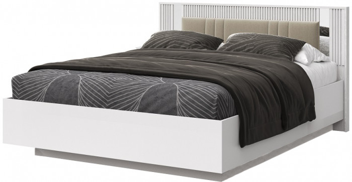 Кровать КИНГ-САЙЗ 180х200 "Харди" с зеркальными вставками - Белый текстурный/Ясень белый