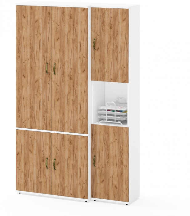 Лидер-8 Модуль Пенал + Шкаф МД 20Б, белый шагрень/крафт золото