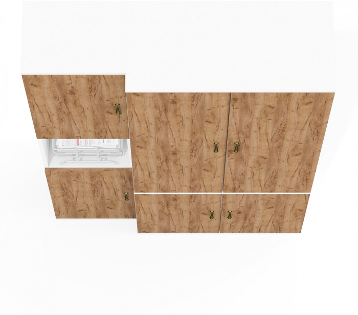 Лидер-8 Модуль Пенал + Шкаф МД 20Б, белый шагрень/крафт золото