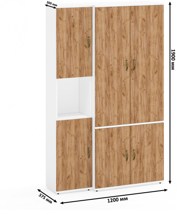 Лидер-8 Модуль Пенал + Шкаф МД 20Б, белый шагрень/крафт золото