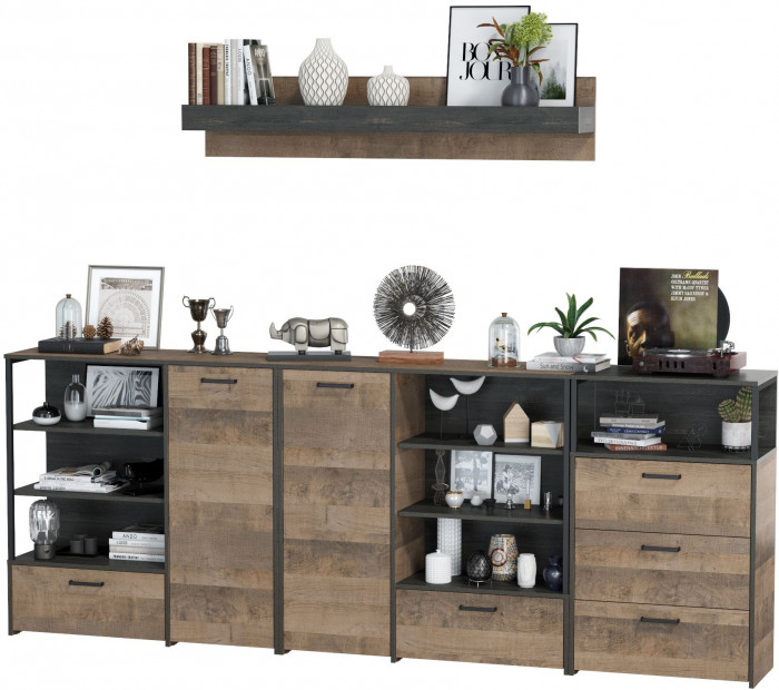 Трувор Гостиная 005, цвет дуб гранж песочный/интра, ШхГхВ 284х37х195 см., универсальная сборка