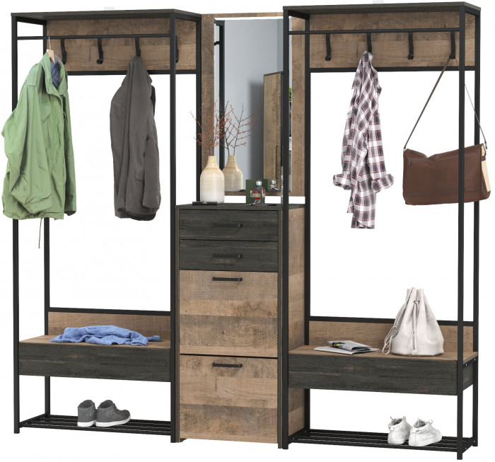 Трувор Прихожая 245, цвет дуб гранж песочный/интра, ШхГхВ 210х37х194,2 см., универсальная сборка