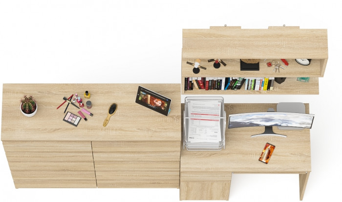 Мори Стол компьютерный МС-1 левый + Комод МК1200.10 + Полка 900, цвет дуб сонома, ШхГхВ 210,4х50х209,6 см., НЕ универсальная сборка