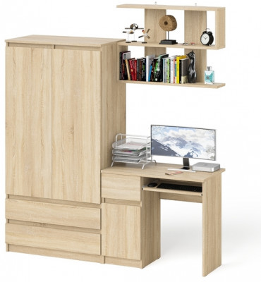 Мори Стол компьютерный МС-1 левый + Шкаф МШ900.1 + Полка 900, цвет дуб сонома, ШхГхВ 180,4х50,4х209,6 см., НЕ универсальная сборка