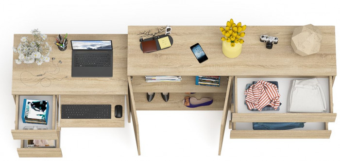 Мори Стол компьютерный МС-6 левый + Комод МК1600.1, цвет дуб сонома, ШхГхВ 250,4х50х94 см., выдвижные ящики слева, НЕ универсальная сборка