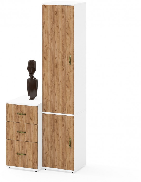 Лидер-8 Пенал МД 22Б + Тумба МД 3.16, цвет белый шагрень/крафт золото, ШхГхВ 80х50х190 см., универсальная сборка