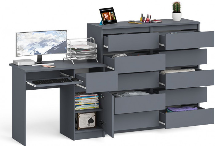 Мори Стол компьютерный МС-1 правый + Комод МК1200.10, цвет графит, ШхГхВ 210,4х50х115 см., выдвижной ящик справа, НЕ универсальная сборка