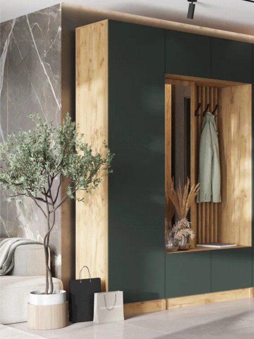 Модульная прихожая, композиция 1, Дуб крафт/Изумрудный