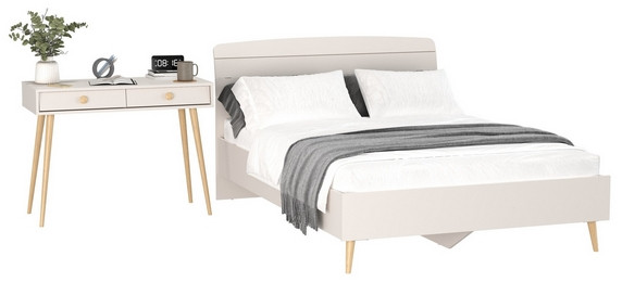 Афина Спальня Кровать 1400 + Стол, цвет кашемир серый, ШхГхВ 144,6х210,2х95,7 + 100х45х76 см., сп.м. 1400х2000 мм., б/м, основание есть