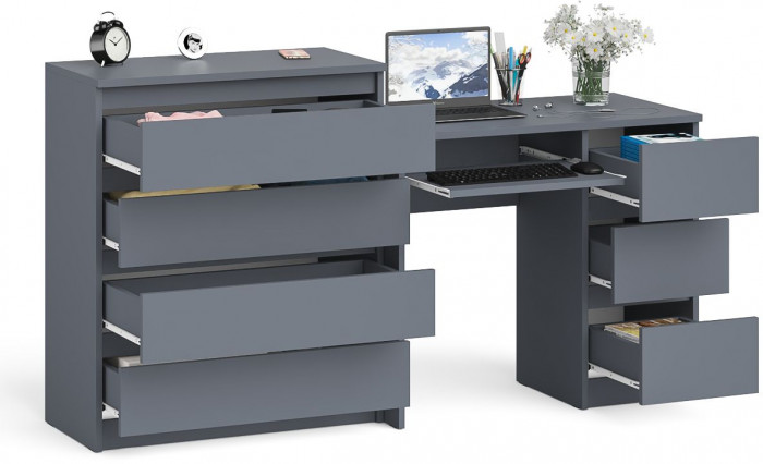 Мори Стол компьютерный МС-6 правый + Комод МК800.4, цвет графит, ШхГхВ 170,4х50х94 см., выдвижные ящики справа, НЕ универсальная сборка