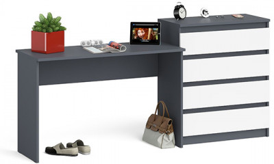 Мори Стол письменный МСП1200.1 + Комод МК800.4, цвет графит/белый, ШхГхВ 200,8х50х94 см., универсальная сборка
