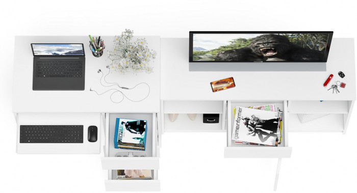 Мори Стол компьютерный МС-6 правый + Тумба МТВ1204.1, цвет белый, ШхГхВ 210,4х50х76,6 см., выдвижные ящики справа, НЕ универсальная сборка