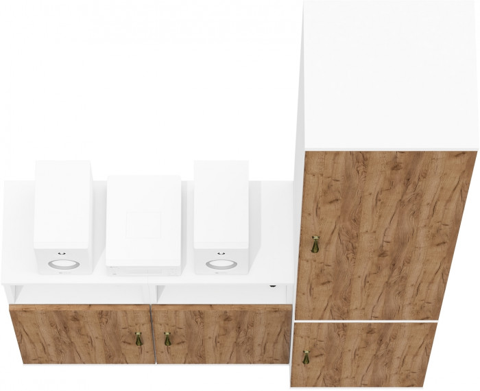 Лидер-8 Пенал МД 22Б + Тумба МД 3.19 + Тумба МД 3.19, белый шагрень/крафт золото