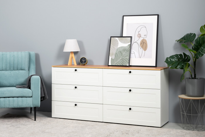 Остин 16.240 Комод, цвет белый шагрень/дуб крафт золотой, ШхГхВ 160,1х41,9х75,4 см. (шесть выдвижных ящиков)