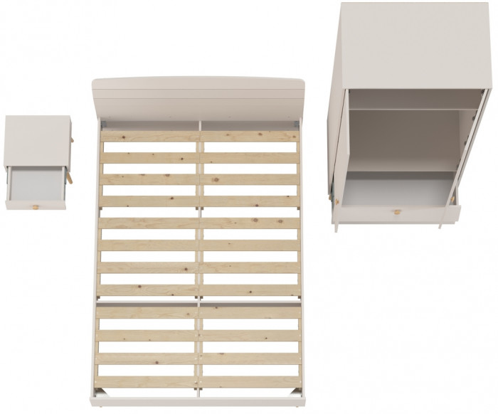 Афина Спальня Кровать 1400 + Шкаф 2-х дверный + Тумба, цвет кашемир серый, 144,6х210,2х95,7 + 90,3х56,3х220 + 45х37х45 см., 1400х2000, б/м, осн. есть