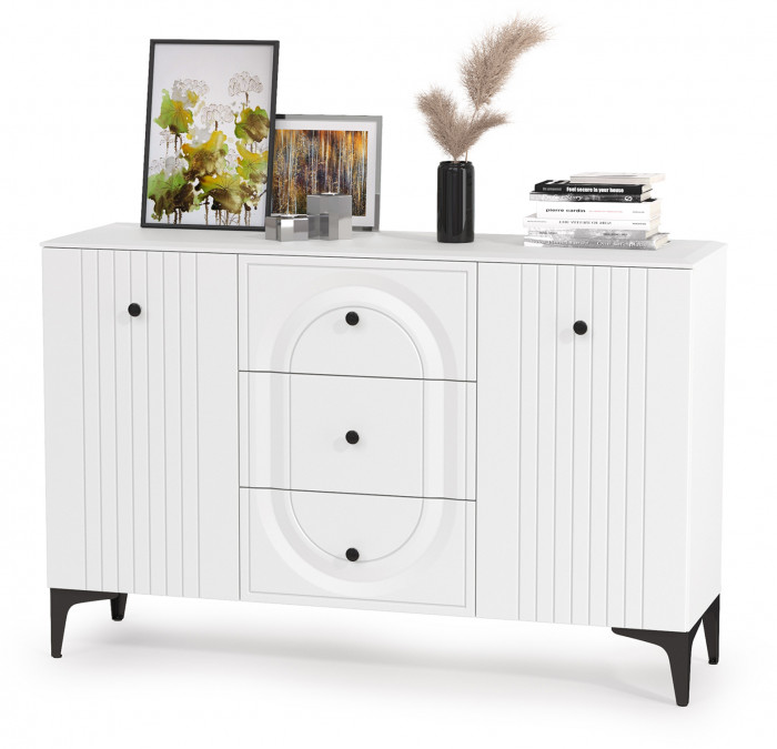 Валенсия Гостиная № 112, цвет ЛДСП белый шагрень/МДФ белый шагрень, ШхГхВ 301,4х38,4х225,2 см., универсальная сборка