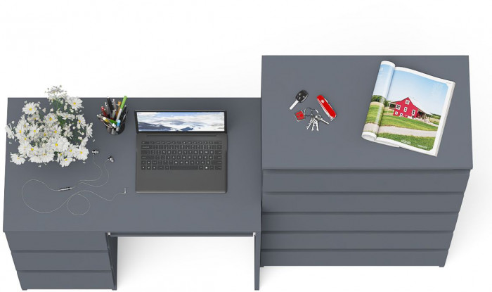 Мори Стол компьютерный МС-6 левый + Комод МК700.5, цвет графит, ШхГхВ 160,4х50х114 см., выдвижные ящики слева, НЕ универсальная сборка