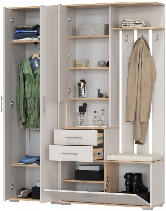 Прихожая 2-3430+2-3431дкз/к.с Домино - Комплект для прихожей, цвет дуб крафт золотой/кашемир серый, ШхГхВ 160х36х202 см., универсальная сборка
