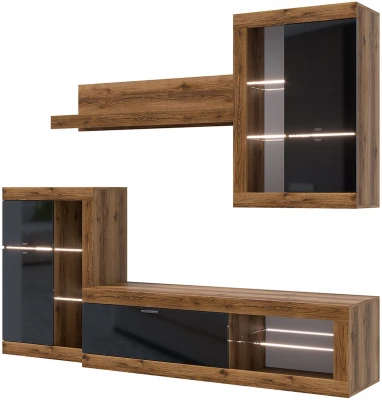 Прага Модульная Гостиная, вариант №1, делано/Черный глянец