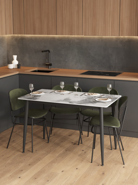 Обеденный стол Мебель--24 DT-27, цвет белый мрамор(глянцевая), ШхГхВ 120х70х75 см., столешница камень 10,5 мм., ножки металл, макс. нагрузка 80 кг.