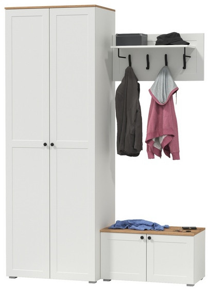 Остин Прихожая 19, цвет белый шагрень/дуб крафт золотой, ШхГхВ 160х54,3х229,6 см., универсальная сборка