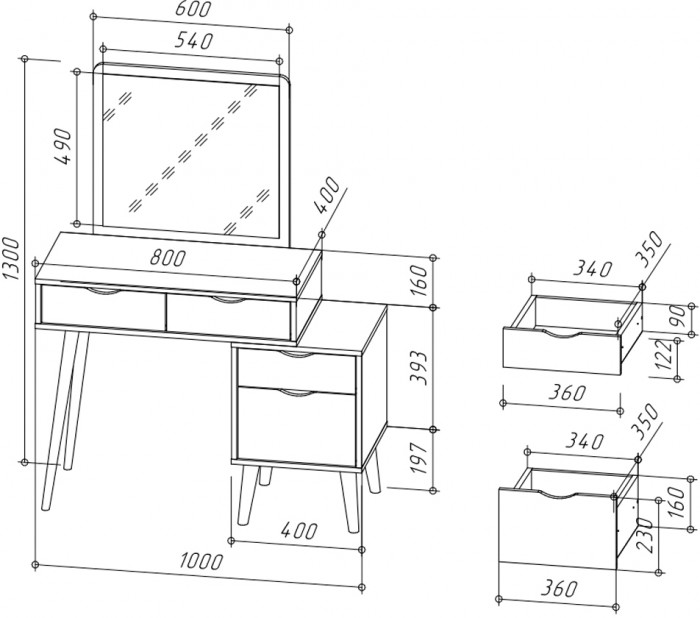 Трюмо 4-25910бел/дкс, цвет белый/дуб крафт серый, ШхГхВ 100х41,6х130 см., НЕ универсальная сборка