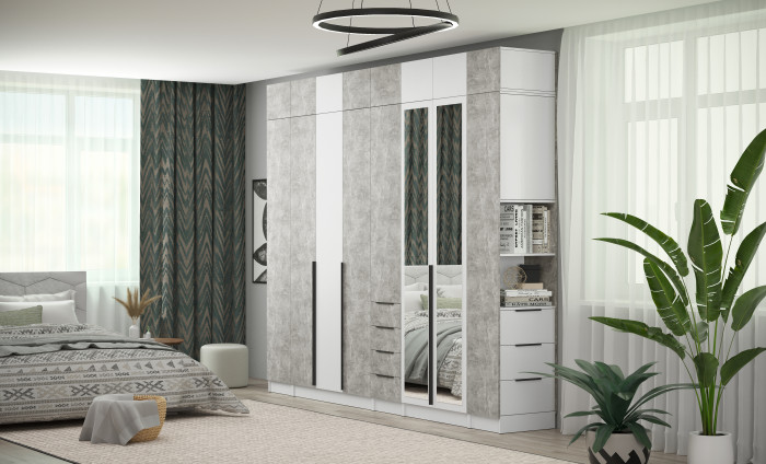 Шкаф Мадрид, композиция 12, Белый/Ателье светлое