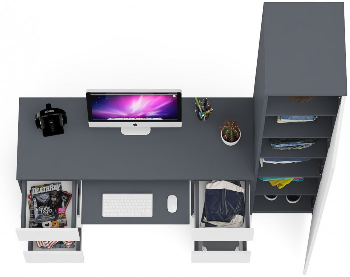 Мори Стол компьютерный МС-2 + Пенал МШ400.1, цвет графит/белый, ШхГхВ 175,8х50,4х209,6 см., универсальная сборка