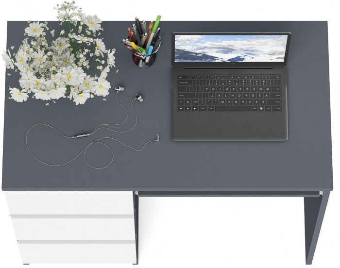 Мори Стол компьютерный МС-6 левый, цвет графит/белый, ШхГхВ 90х50х76,6 см., выдвижные ящики слева, НЕ универсальная сборка