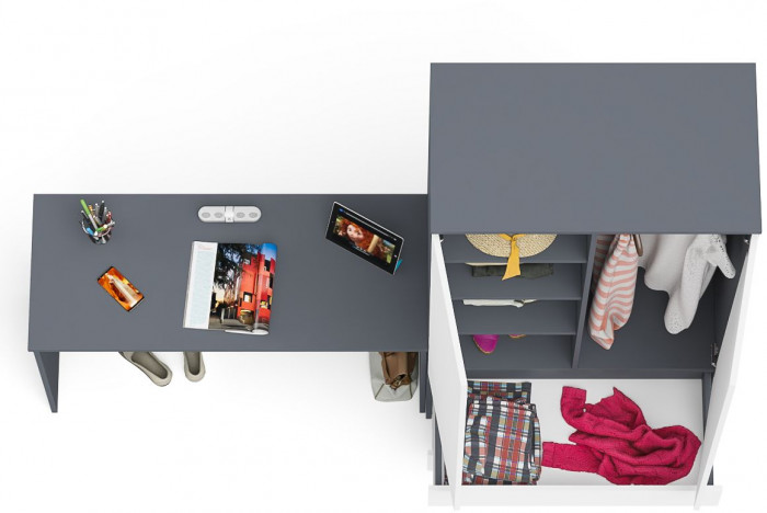 Мори Стол письменный МСП1200.1 + Шкаф МШ900.1, цвет графит/белый, ШхГхВ 210,8х50,4х179,6 см., универсальная сборка