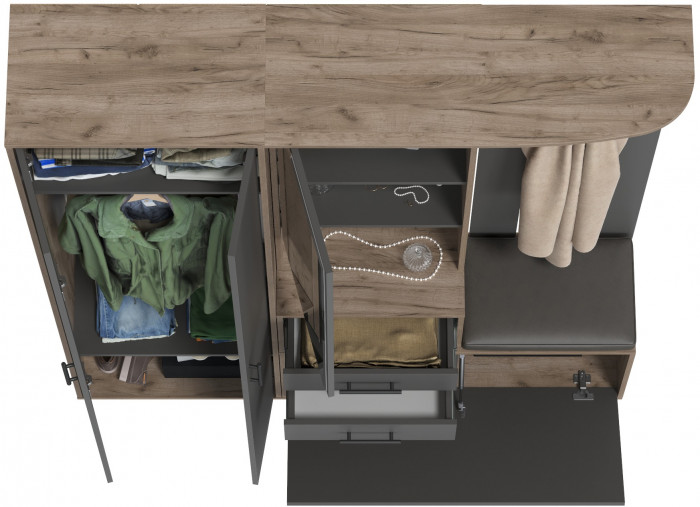 Прихожая 2-3430+2-3431дкт/граф Домино - Комплект для прихожей, цвет дуб крафт табачный/графит, ШхГхВ 160х36х202 см., универсальная сборка