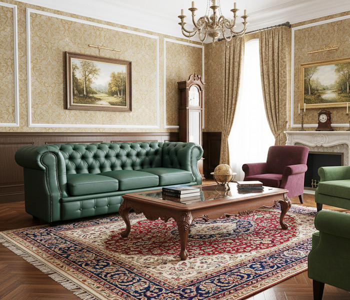 Диван офисный Честер ЛОФТ 3-х местный, экокожа зеленый