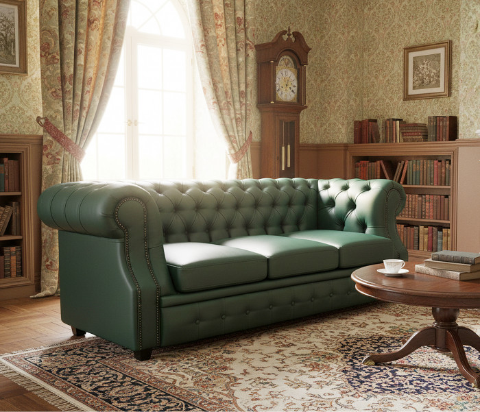 Диван офисный Честер ЛОФТ 3-х местный, экокожа зеленый