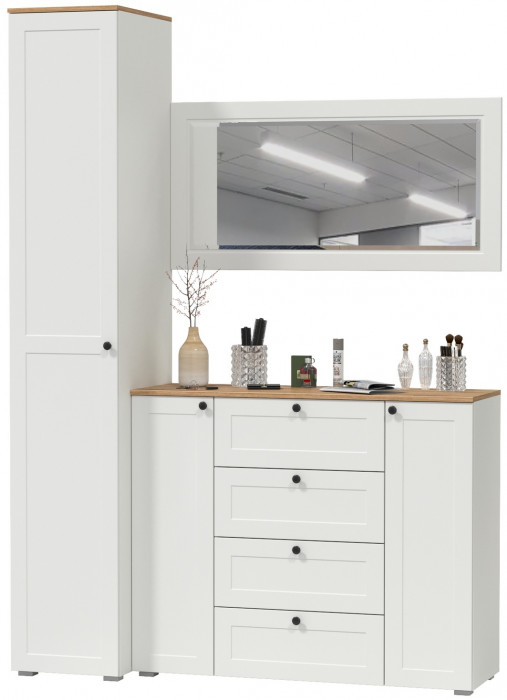 Остин Прихожая 20, цвет белый шагрень/дуб крафт золотой, ШхГхВ 160х54,3х229,6 см., универсальная сборка