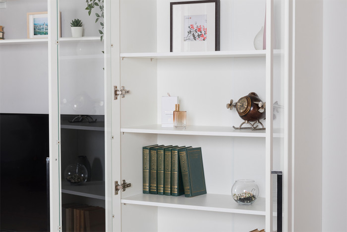 Валенсия Гостиная № 113, цвет ЛДСП белый шагрень/МДФ белый шагрень, ШхГхВ 301,4х38,4х225,2 см., универсальная сборка