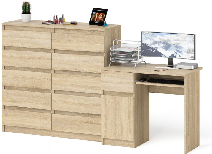Мори Стол компьютерный МС-1 левый + Комод МК1200.10, цвет дуб сонома, ШхГхВ 210,4х50х115 см., выдвижной ящик слева, НЕ универсальная сборка
