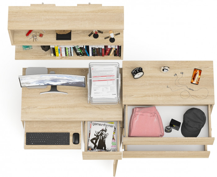 Мори Стол компьютерный МС-1 правый + Комод МК800.4 + Полка 900, цвет дуб сонома, ШхГхВ 170,4х50х209,6 см., НЕ универсальная сборка