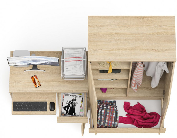 Мори Стол компьютерный МС-1 правый + Шкаф МШ900.1, цвет дуб сонома, ШхГхВ 180,4х50,4х179,6 см., выдвижной ящик справа, НЕ универсальная сборка