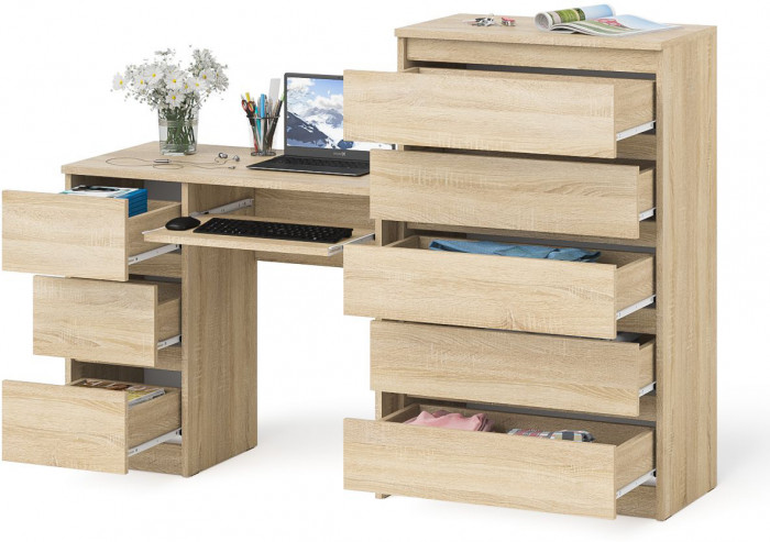Мори Стол компьютерный МС-6 левый + Комод МК700.5, цвет дуб сонома, ШхГхВ 160,4х50х114 см., выдвижные ящики слева, НЕ универсальная сборка
