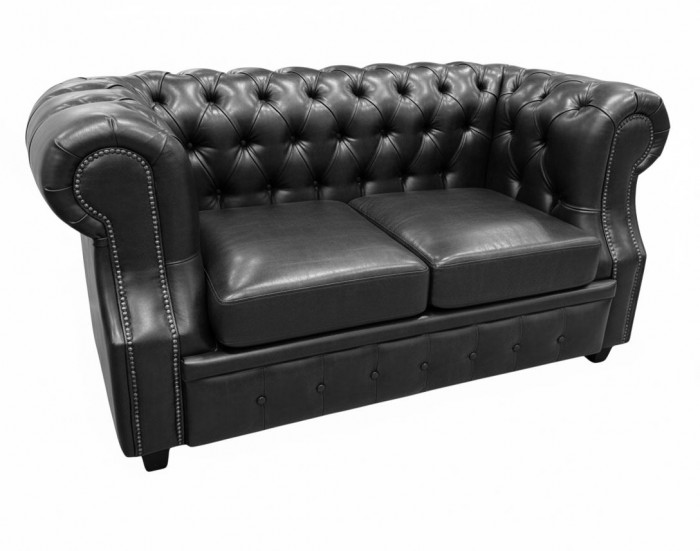 Диван офисный Честер ЛОФТ 2-х местный, экокожа черный