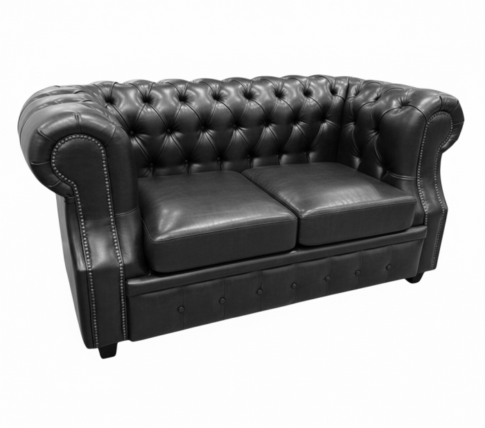 Диван офисный Честер ЛОФТ 2-х местный, экокожа черный