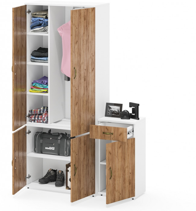 Лидер-8 Шкаф МД 20Б + Тумба МД 3.15, белый шагрень/крафт золото