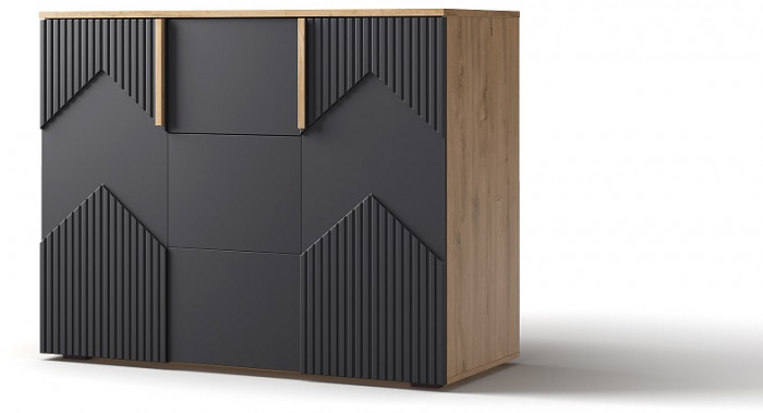 Комод 2 двери/3 ящика "Оливия" - Дуб наварра/Шагрень черная