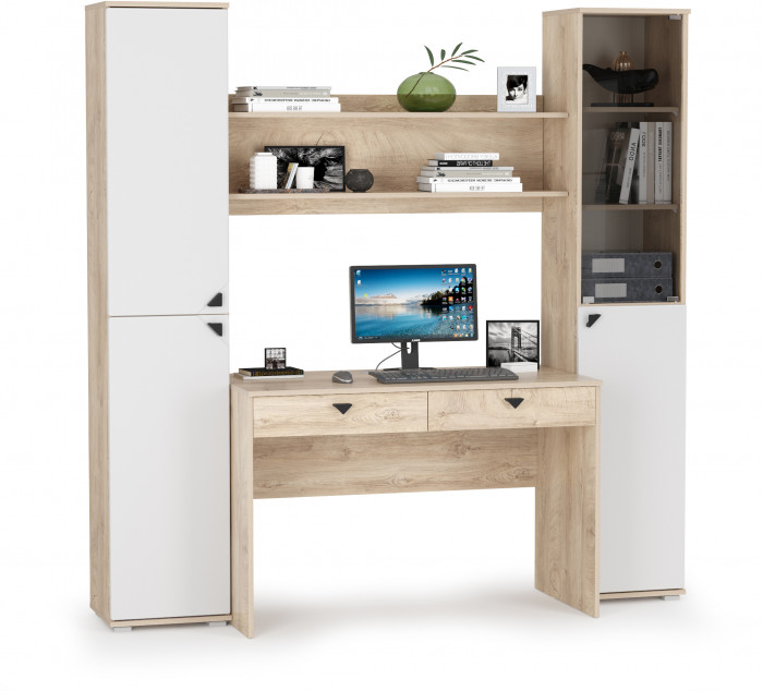 КР100 Бостон № 41, цвет дуб эндгрейн элегантный/фасады МДФ милк рикамо софт, 13.155+12.69+09.132+13.154, ШхГхВ 192,4х57,2х194,4 см., ун. сборка