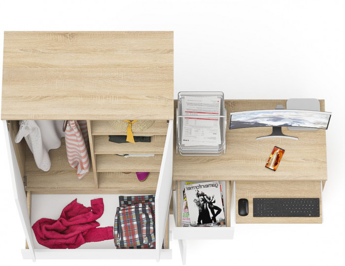 Мори Стол компьютерный МС-1 левый + Шкаф МШ900.1, цвет дуб сонома/белый, ШхГхВ 180,4х50,4х179,6 см., выдвижной ящик слева, НЕ универсальная сборка