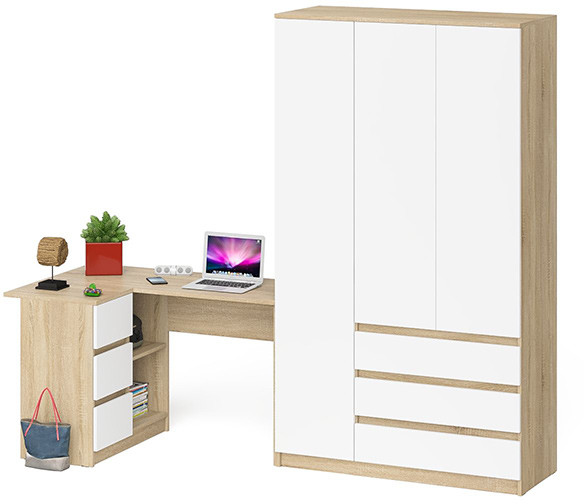 Мори Стол компьютерный МС-16 левый + Шкаф МШ1200.1, цвет дуб сонома/белый, ШхГхВ 244,8х84,9х209,6 см., выдвижные ящики слева, НЕ универсальная сборка