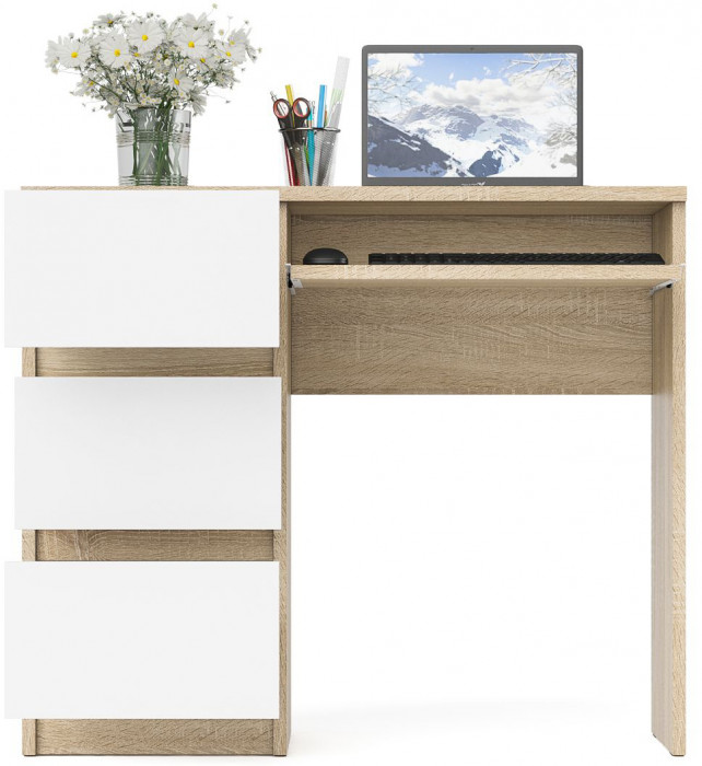 Мори Стол компьютерный МС-6 левый, цвет дуб сонома/белый, ШхГхВ 90х50х76,6 см., выдвижные ящики слева, НЕ универсальная сборка