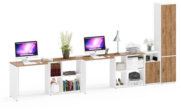 Лидер-8 Стол + Стол + Пенал МД 21Б + Тумба МД 3.19, белый шагрень/крафт золото