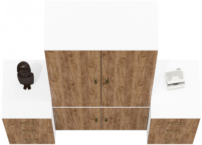 Лидер-8 Шкаф МД 20Б + Тумба МД 3.16 + Тумба МД 3.16, белый шагрень/крафт золото